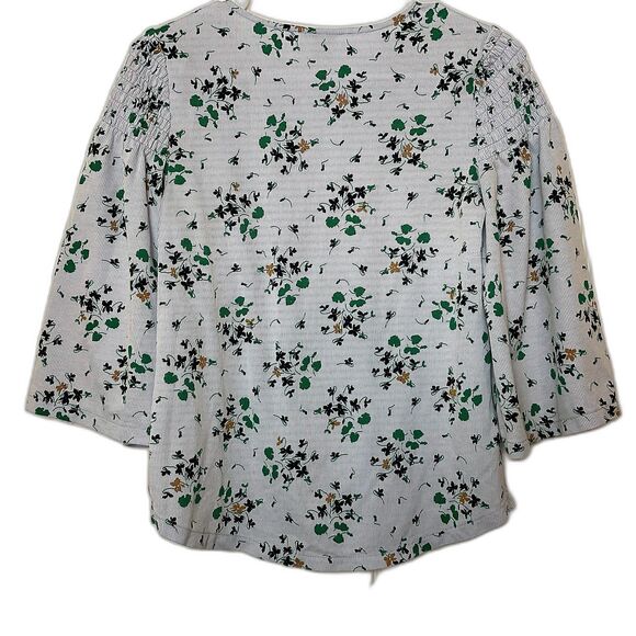 Ann Taylor Pinstripe Floral Flare Sleeve Shirred Shoulder Popover Blouse Size XS - Picture 1 of 5